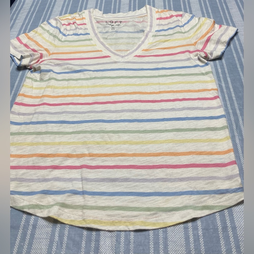 💛TODAY***$12***Loft “vintage soft” rainbow striped shirt.